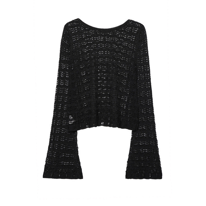 Women's Hollow Jacquard Mesh Short Sweater