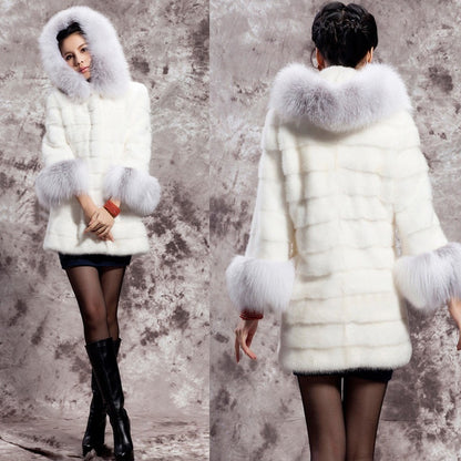 Rabbit Fur All-matching Warm Long-sleeved Coat Women's Clothing