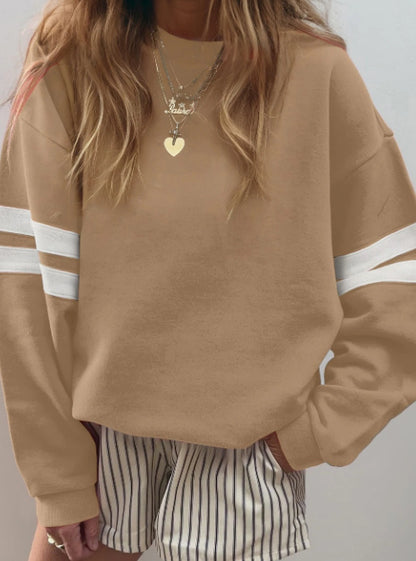 Red Dahlia Varsity Striped Detail Drop Shoulder Oversized Sweatshirt