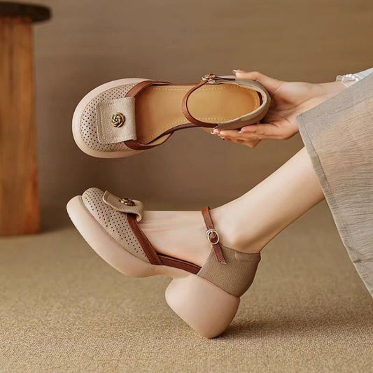Women's Fashionable Waterproof Closed-Toe High-Heel Sandals