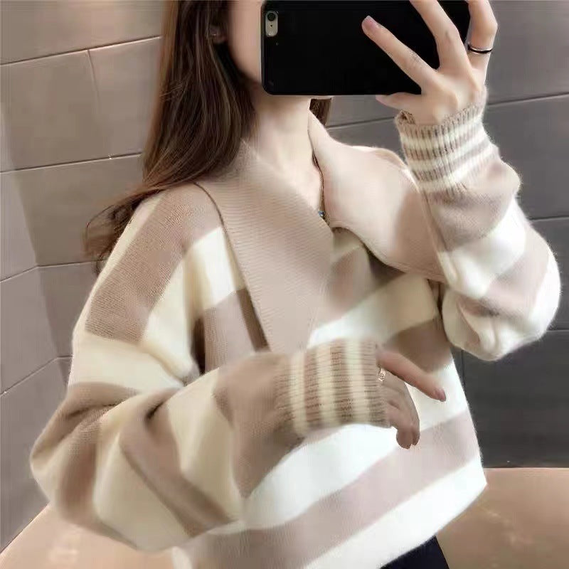 Loose Slimming Outside Wear Western Style Knitted Bottoming Shirt