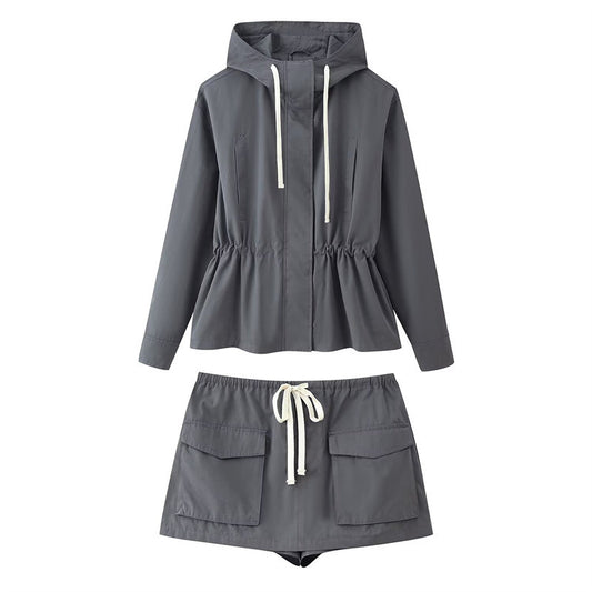 Women's Commute Style All-matching Hooded Jacket Overalls Culottes