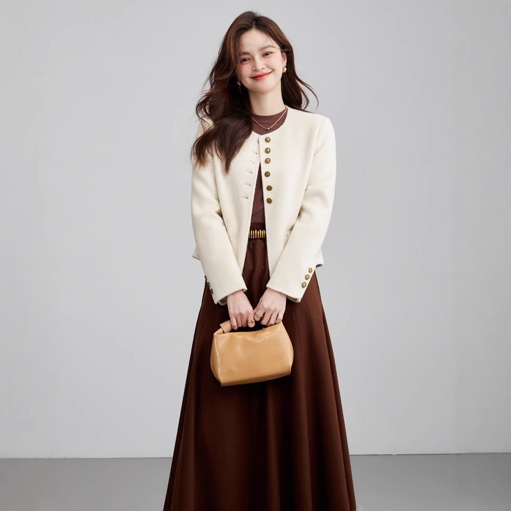 High Sense Short Temperamental Crew Neck Coat Women