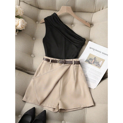 Fashionable All-match Commuter High Elastic Black Shorts