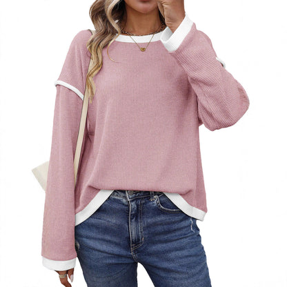 Solid Color Stitching Long-sleeved Shirt Women