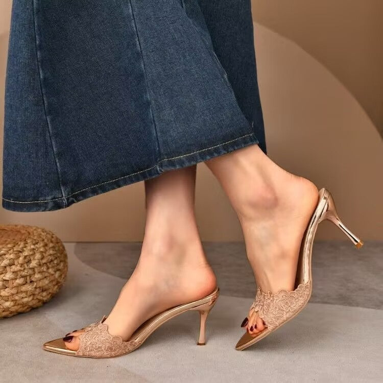 Open-toe Lace-up Strappy Sandals With A Pointed Toe, Designed For Women, Featuring A High Heel For An Elegant And Stylish Look