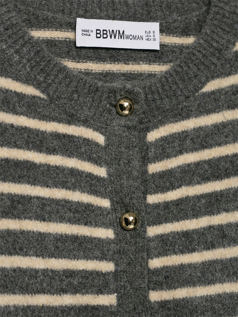 Pure Desire Style Loose Casual Striped Knitted Coat For Women