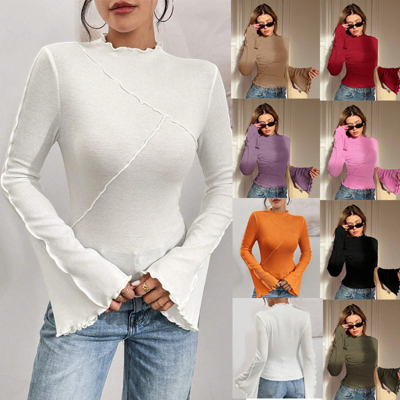 Asymmetric Turtleneck Flared Sleeves Long Sleeves