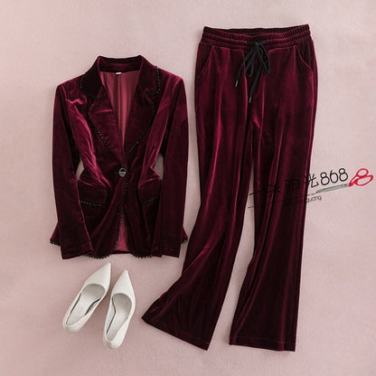 Black Pleuche Temperament Slim Fashion Velvet Suit