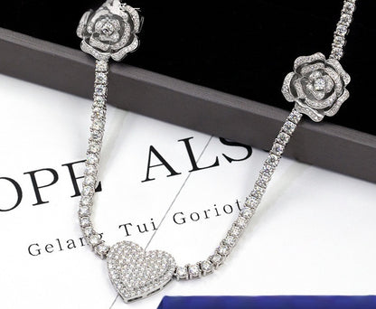 925 Silver Personalized Moissanite Rose Necklace