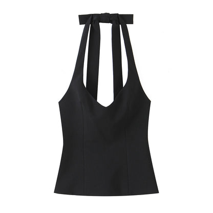 Autumn New Sweet And Spicy Style Slim-fit Hanging Collar Top