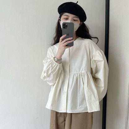Spring And Autumn Japanese Style Long Sleeve Blouse Women's Loose Casual