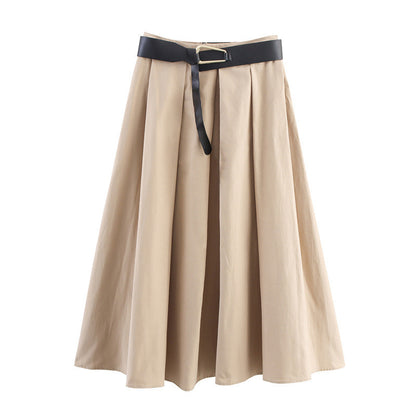 With Belt Cape Style Midi Dress Skirt Female