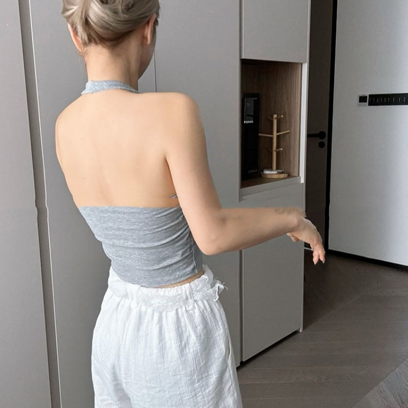 Dopamine Halter Spaghetti Straps Vest Female Summer With Chest Pad Sexy Beauty Back