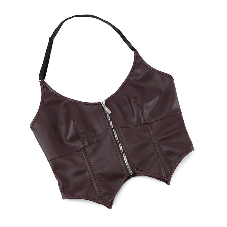 Leather Halter Zipper Women's Tube Top Chest Support Body Shaping Top
