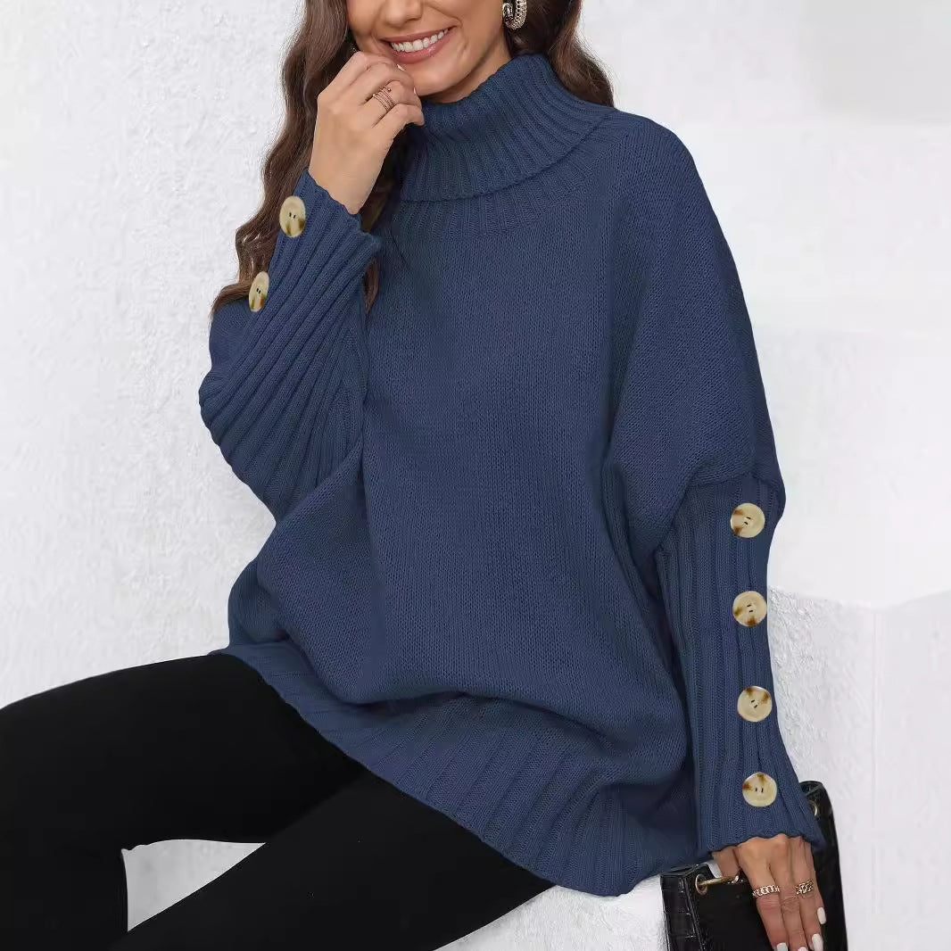 Turtleneck Lapel Loose Woven Sweater Top