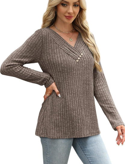Women's Sweater Long Sleeve Shirt V-neck Top