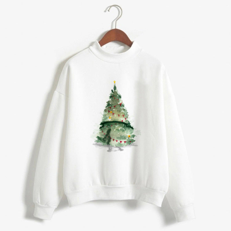 Christmas Printing Turtleneck Sweater Women