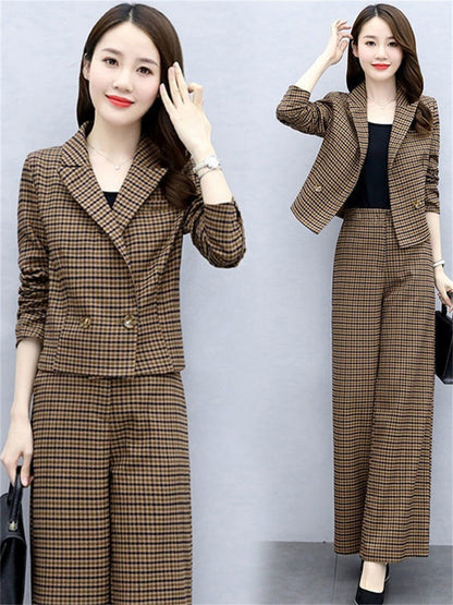 Temperament Western Style Lattice Loose Pants Two-piece
