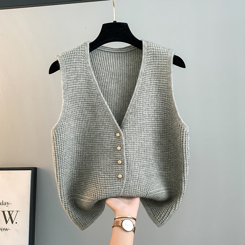 High Sense Classic Style Women's Clothing V-neck Knitted Cardigan Vest Vest Sweater