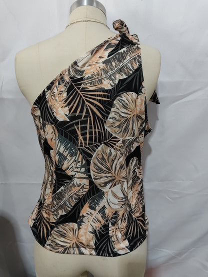 Women's Vacation Beach Print Single Shoulder Vest Top