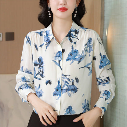 Polyester Women's Long Sleeve Loose Printed Shirt