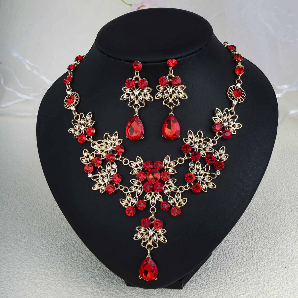 Rhinestone Pearl Earrings & Necklace Set for Women