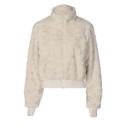 Casual Cardigan Zipper Plush High Collar Warm Coat