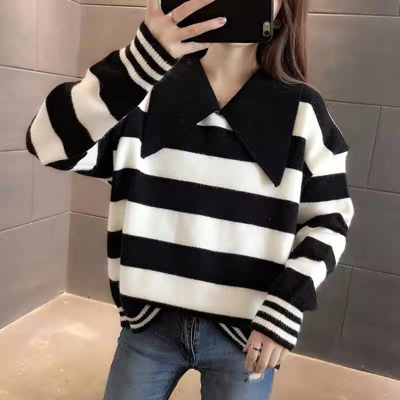 Loose Slimming Outside Wear Western Style Knitted Bottoming Shirt