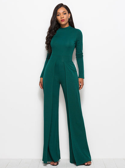 Round Neck Long Sleeve Wide Leg Jumpsuit