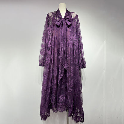 Hollow Jacquard Sling Lace See-through Loose Ribbon Elegant Dress