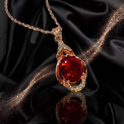 Women's Korean-style Red Tourmaline Colored Gemstone Pendant Necklace