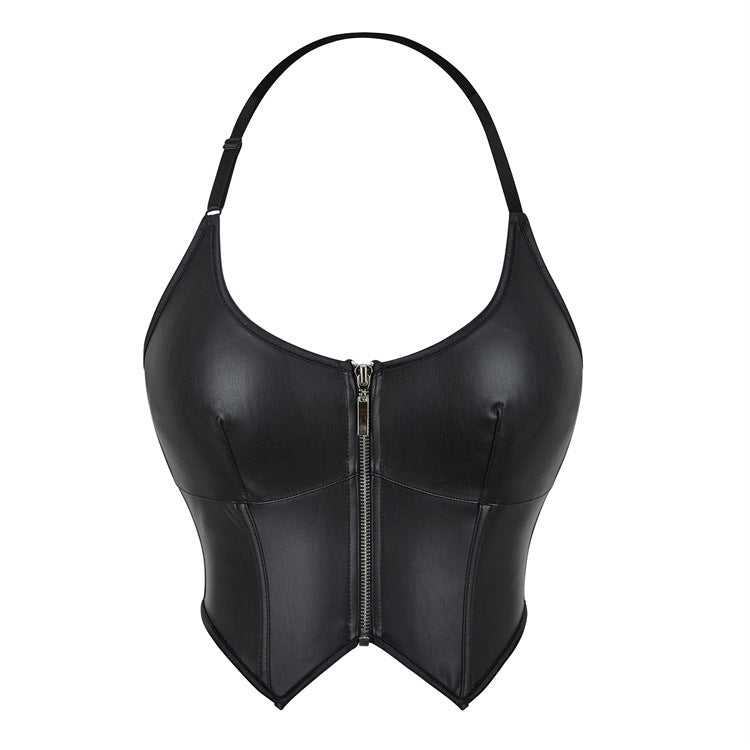 Leather Halter Zipper Women's Tube Top Chest Support Body Shaping Top