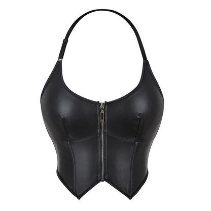Leather Halter Zipper Women's Tube Top Chest Support Body Shaping Top