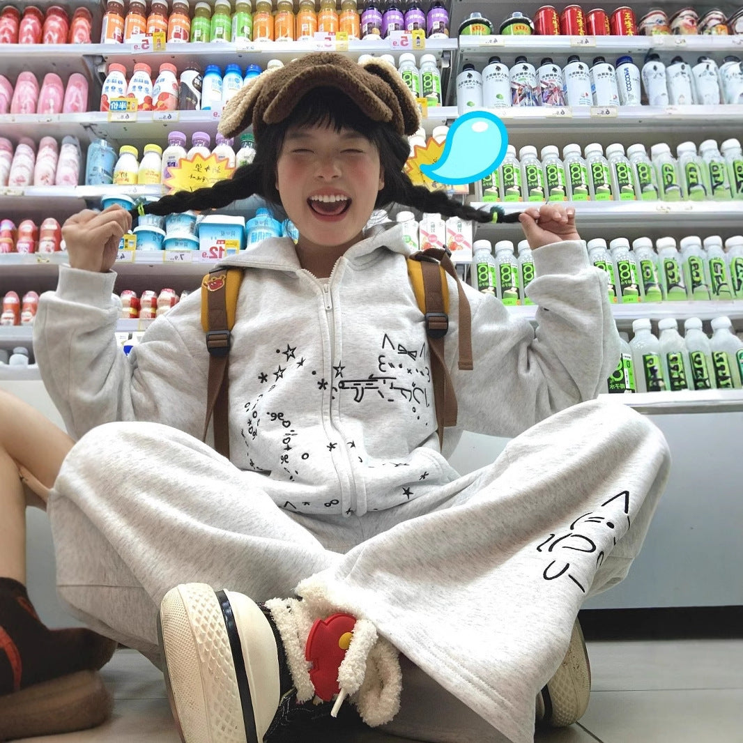 College Style Embroidered Cute Cartoon Hooded Sweatshirt Women's Loose Casual