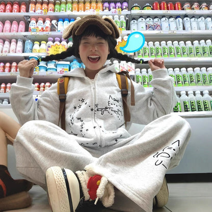 College Style Embroidered Cute Cartoon Hooded Sweatshirt Women's Loose Casual