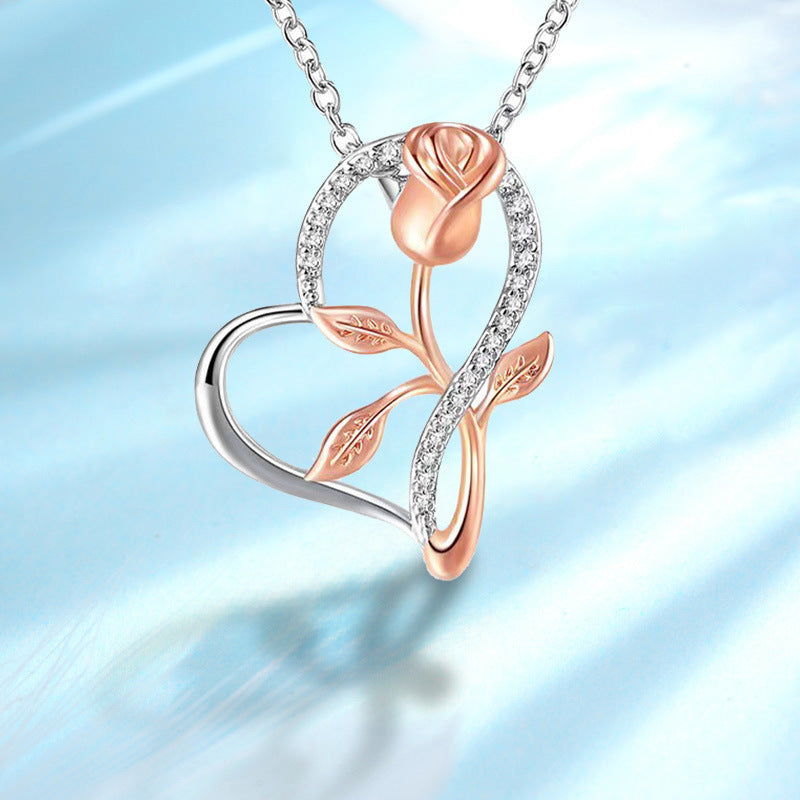 S925 Heart-Shaped Rose Necklace – European & American Style