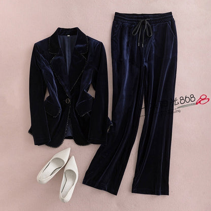 Black Pleuche Temperament Slim Fashion Velvet Suit