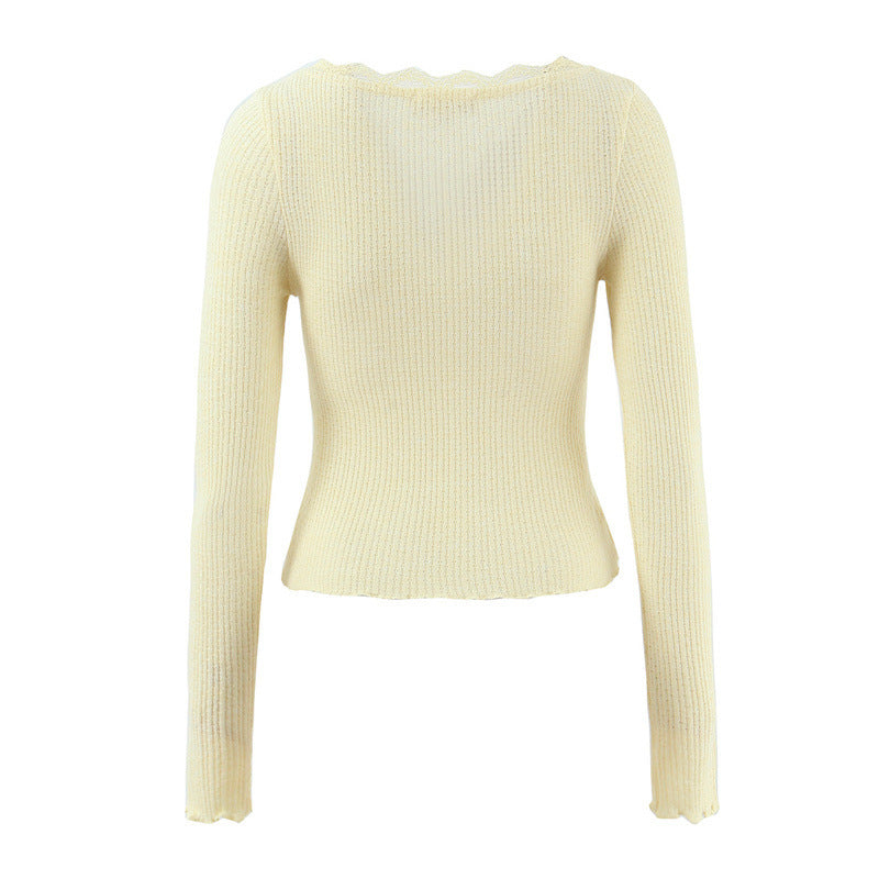 Retro Light Yellow Lace Collar Knitted Cardigan