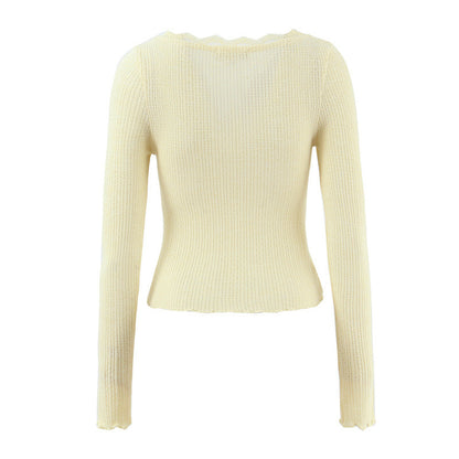 Retro Light Yellow Lace Collar Knitted Cardigan