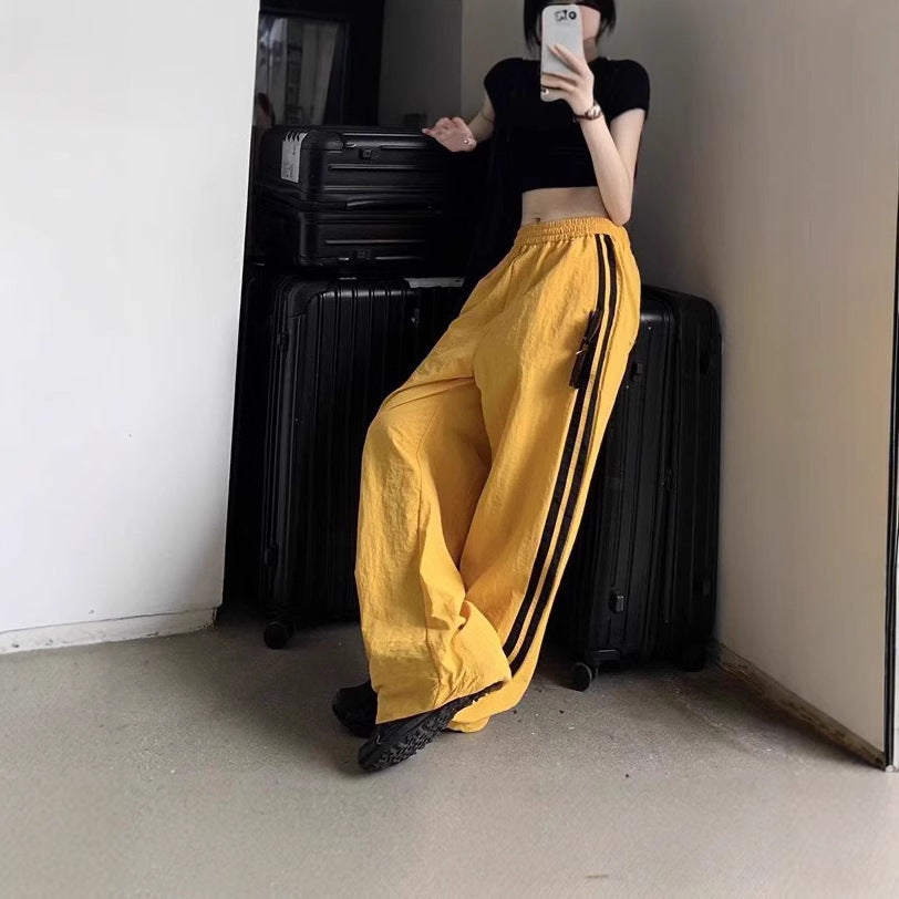 American Striped Sports Pants Female Spring And Autumn Loose Wide Leg Leisure