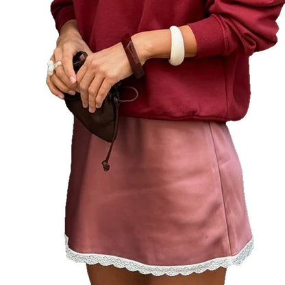 Lace Sexy Slimming High Waist Satin Skirt