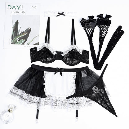 New Black And White Lace Contrast Color Multi-layer Lace Maid Suit