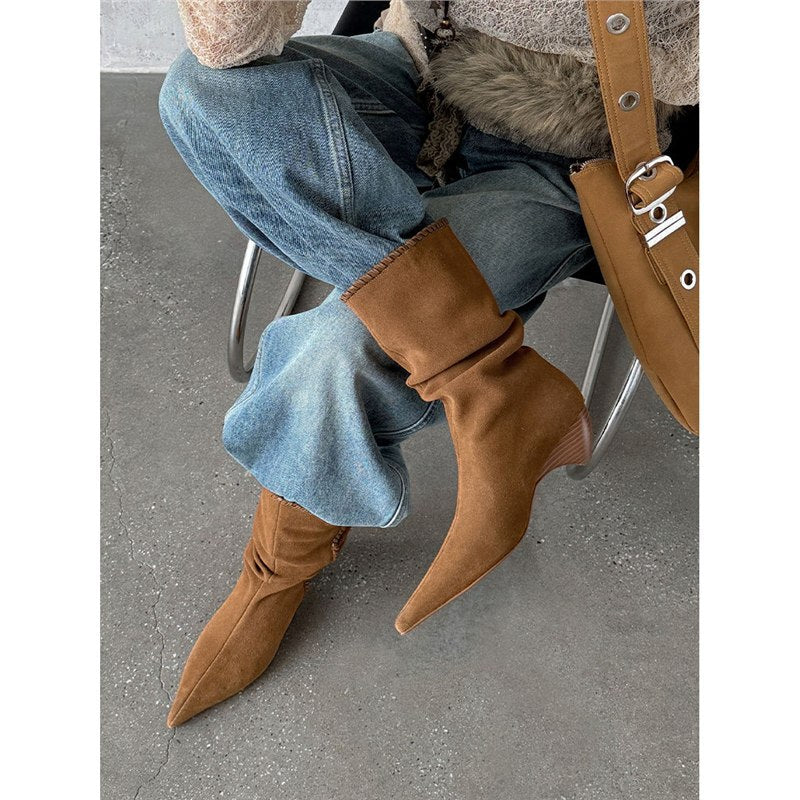 Pointed Toe Chunky Heel Brown Vintage Western Cowboy Boots