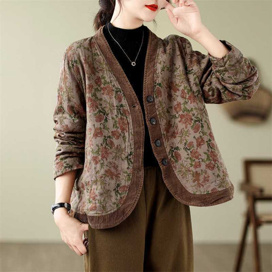 Ethnic Style Literary Style Women's Jacquard Single-breasted Puffer Jacket