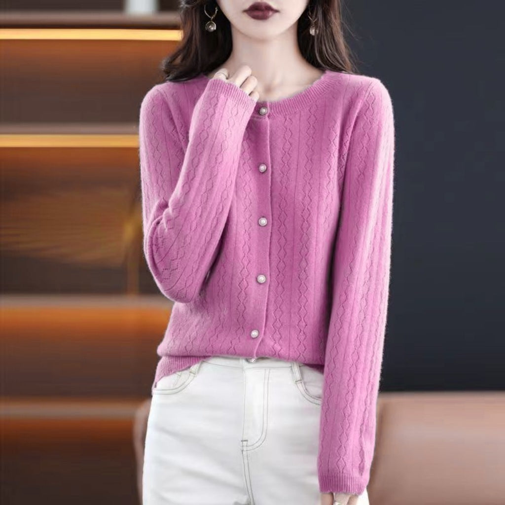 Round Neck All-matching Korean Style Casual Sweater Coat