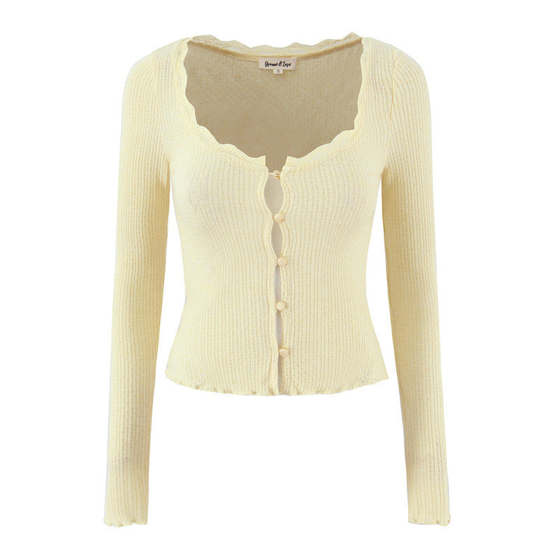 Retro Light Yellow Lace Collar Knitted Cardigan