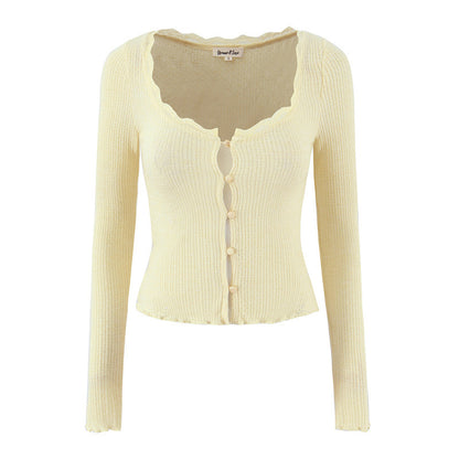 Retro Light Yellow Lace Collar Knitted Cardigan