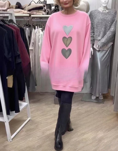 Fashionable All-match Round Neck Long Sleeve Casual Love Sweater