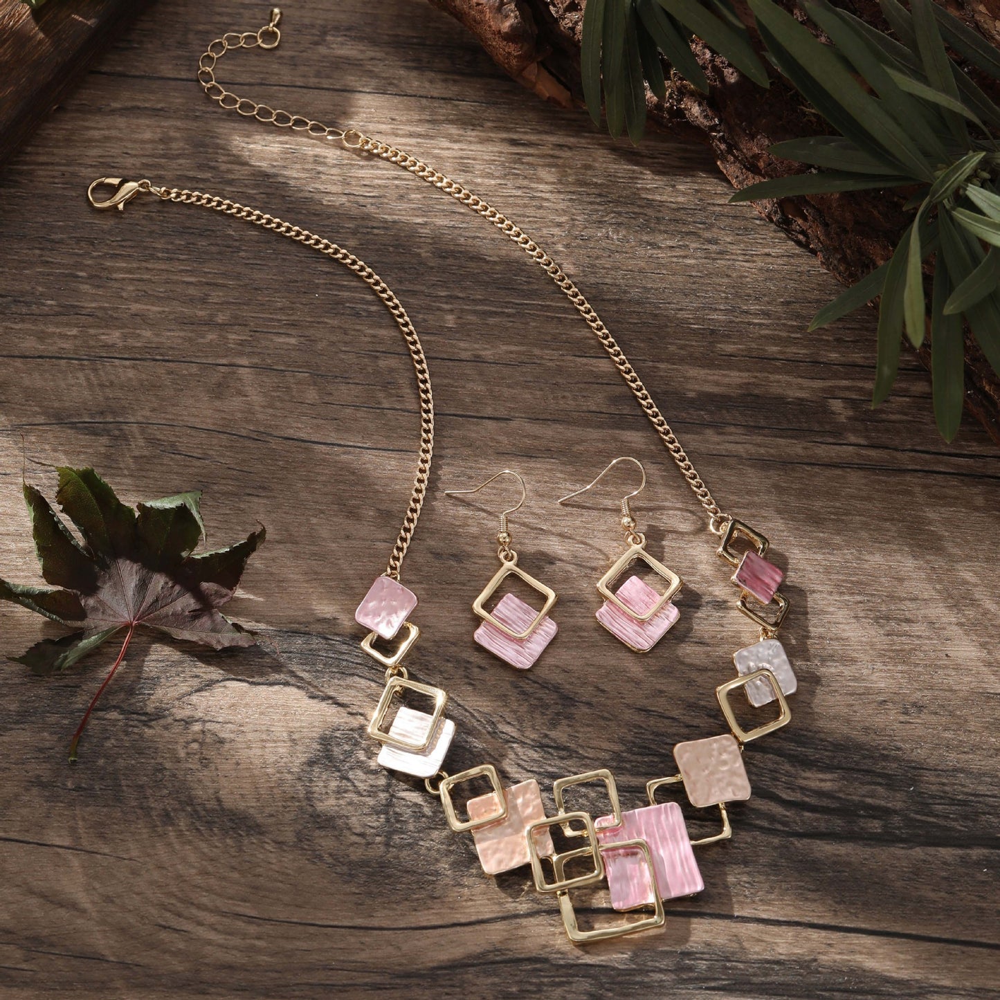 Colorful Geometric Square Jewelry Set – Earrings, Bracelet & Necklace